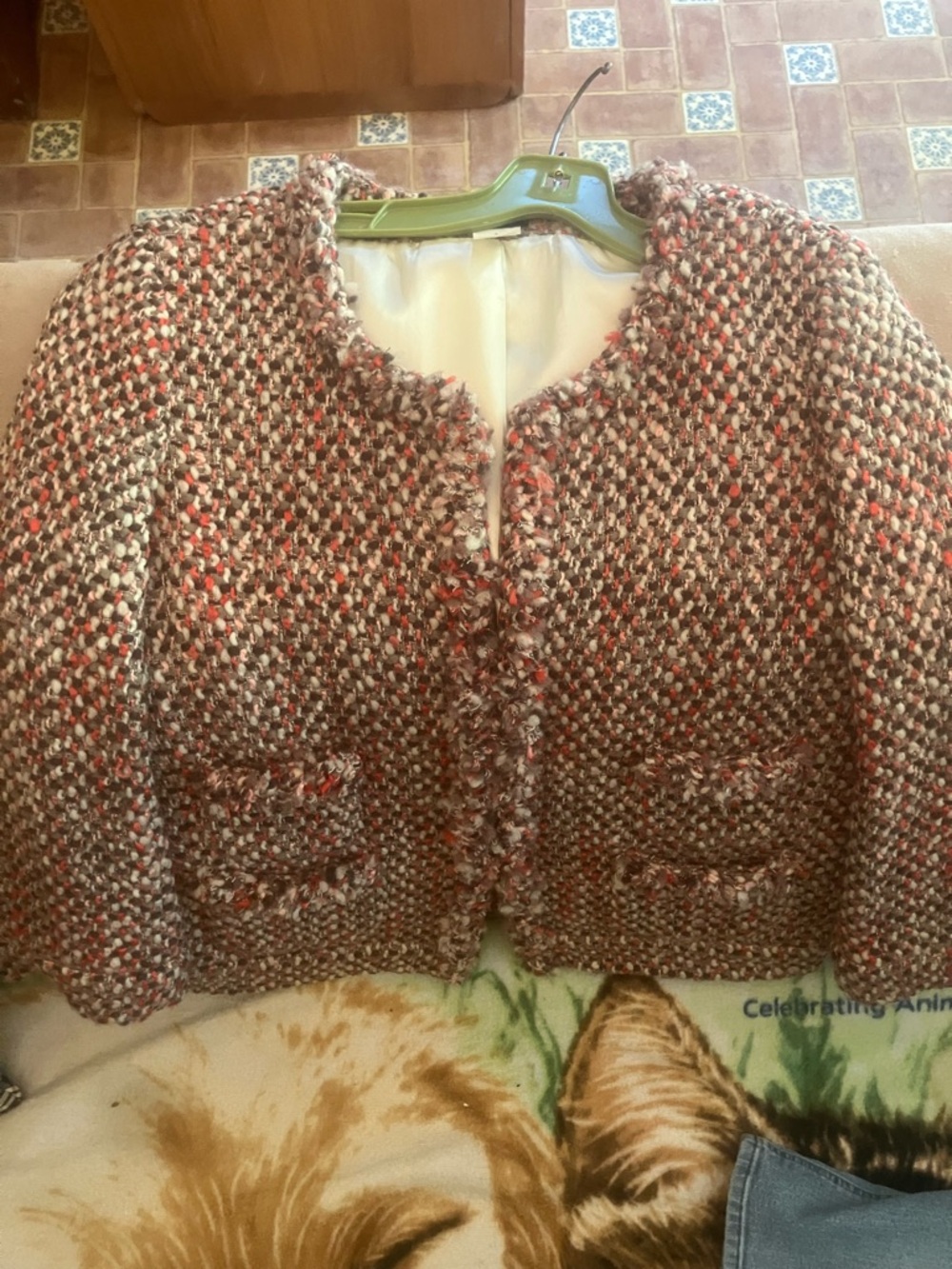 J. Crew Multicolor Bouclé Tweed Fringed Cardigan - Cream, Pink, Brown